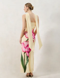 Aurora Yellow Floral Scarf Detail Bandeau Dress