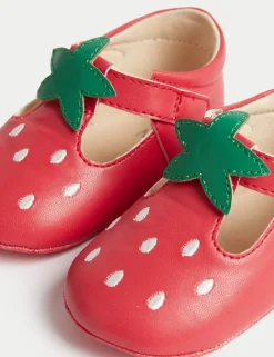 Baby Strawberry Riptape Pram Shoes (0-18 Mths)