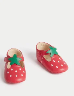 Baby Strawberry Riptape Pram Shoes (0-18 Mths)