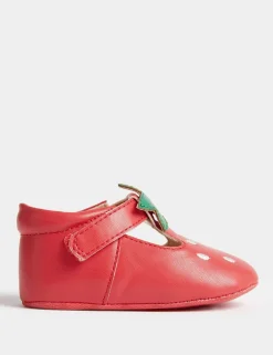 Baby Strawberry Riptape Pram Shoes (0-18 Mths)