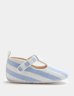 Baby Stripe T-Bar Pram Shoes (0-18 Mths)