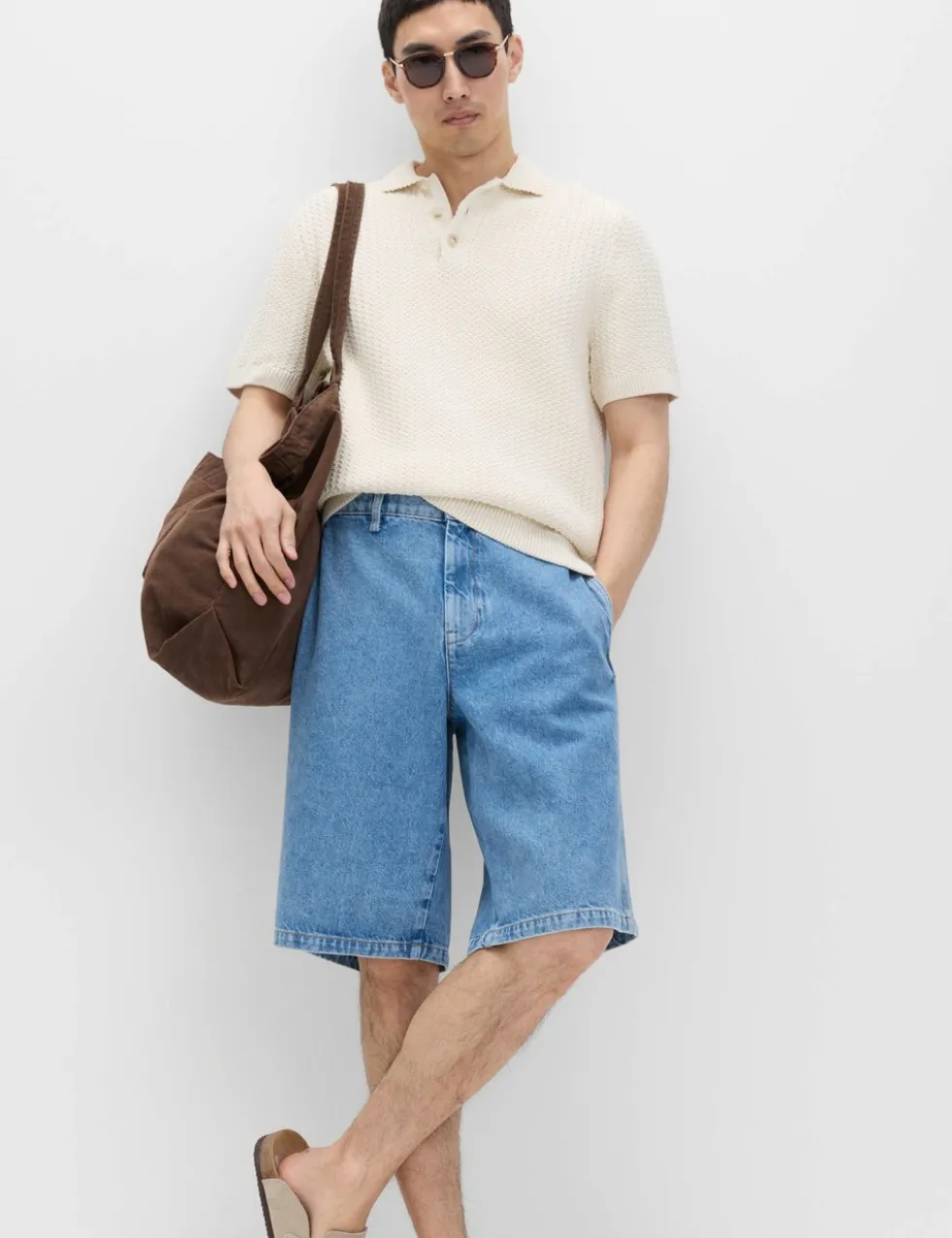Baggy Fit Pure Cotton Denim Shorts
