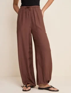 Balloon Cuffed Relaxed Trousers with Linen