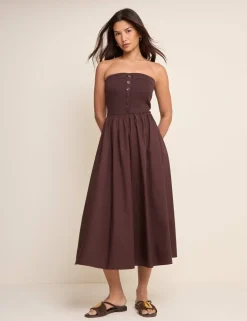 Bandeau Button Through Midi Waisted Dress