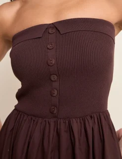 Bandeau Button Through Midi Waisted Dress