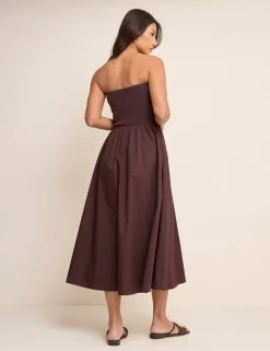Bandeau Button Through Midi Waisted Dress