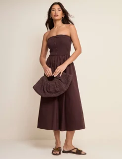 Bandeau Button Through Midi Waisted Dress