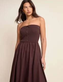 Bandeau Button Through Midi Waisted Dress