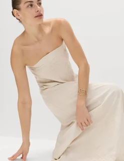 Bandeau Embroidered Dress With Linen