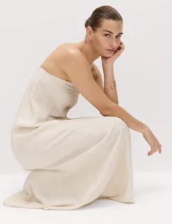 Bandeau Embroidered Dress With Linen