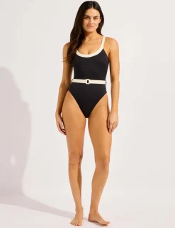 Bandwave Belted Scoop Neck Swimsuit
