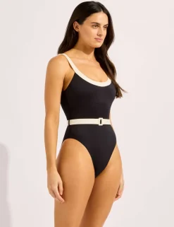 Bandwave Belted Scoop Neck Swimsuit