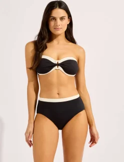 Bandwave Textured High Waisted Bikini Bottoms