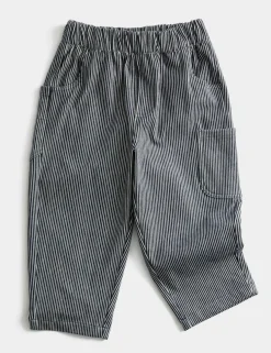 Barrel Fit Cotton Blend Striped Trousers (1-8 Yrs)