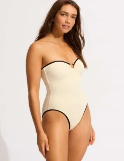 Beach Bound Textured Ring Detail Bandeau Swimsuit