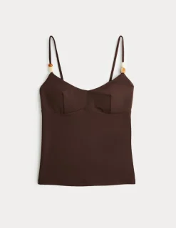Bead Detail Scoop Neck Tankini Top