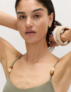 Bead Detail Scoop Neck Tankini Top