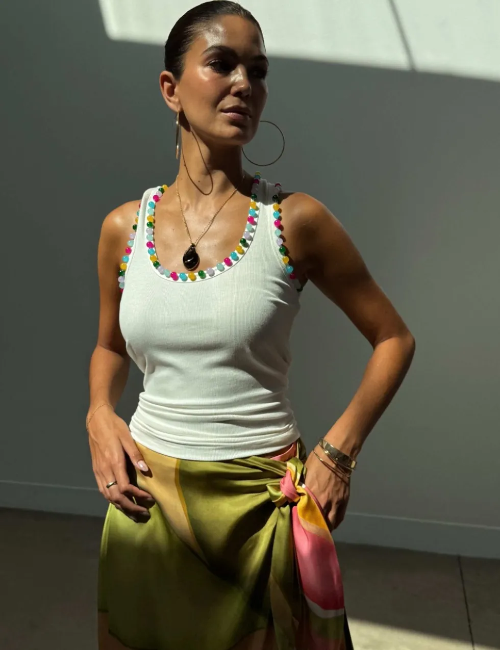 Beaded Ribbed Tank Top