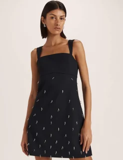 Beaded Square Neck Mini Shift Dress