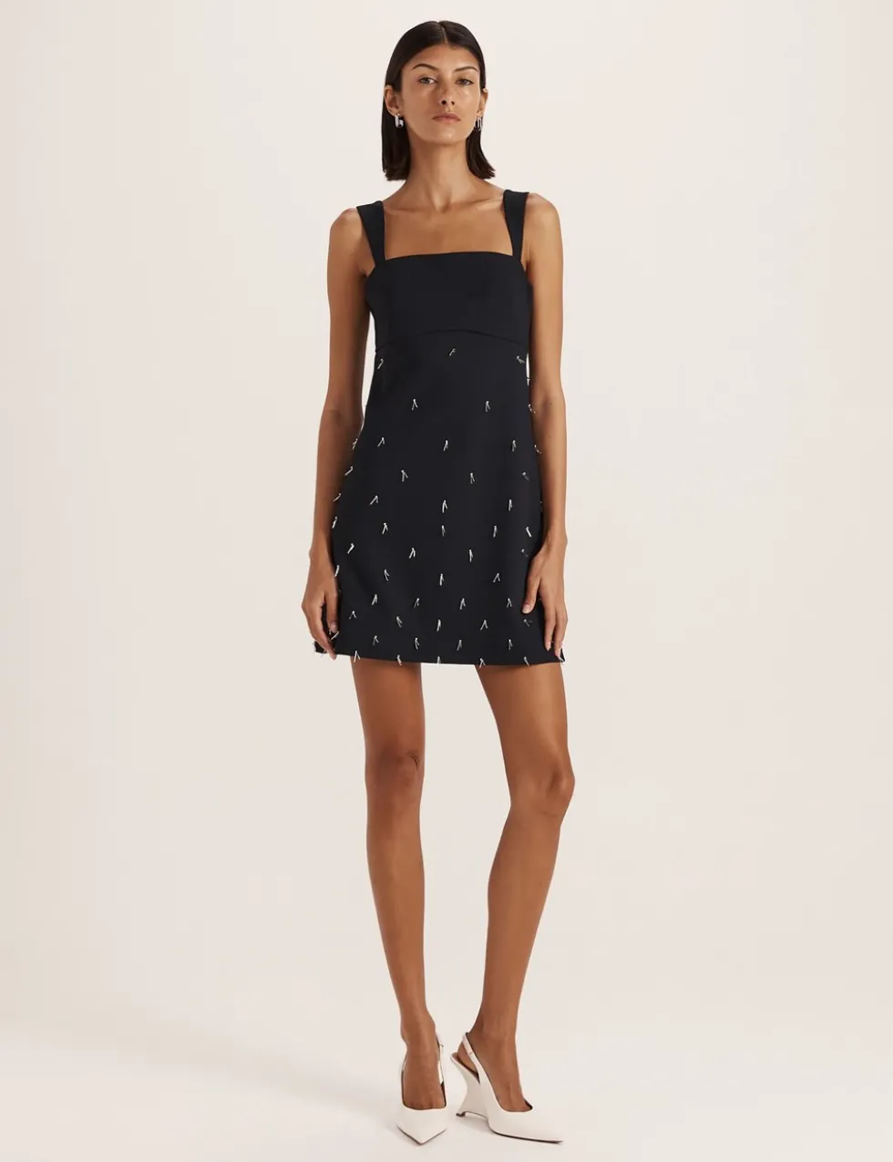 Beaded Square Neck Mini Shift Dress