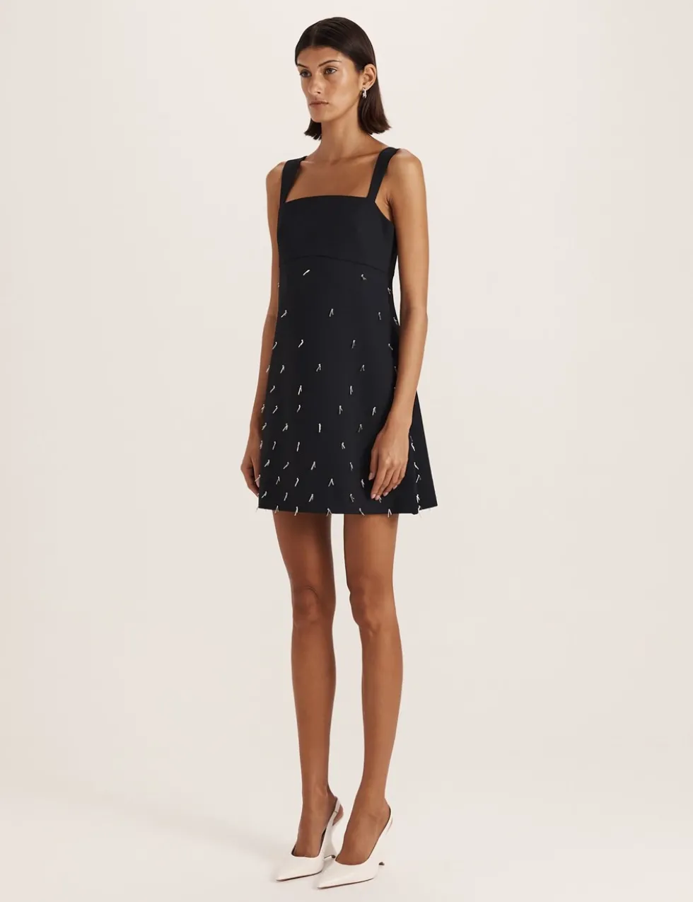 Beaded Square Neck Mini Shift Dress