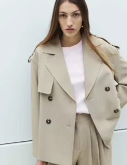 Belted Double Breasted Short Trench Coat
