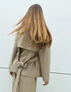 Belted Double Breasted Short Trench Coat