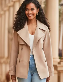 Belted Double Breasted Short Trench-Style Coat