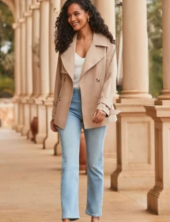 Belted Double Breasted Short Trench-Style Coat