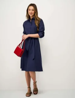 Belted Midi Shirt Dress with Linen