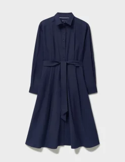Belted Midi Shirt Dress with Linen