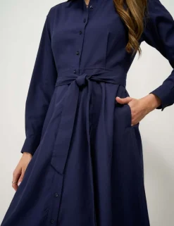 Belted Midi Shirt Dress with Linen