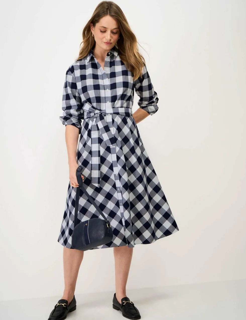 Belted Midi Shirt Dress with Linen