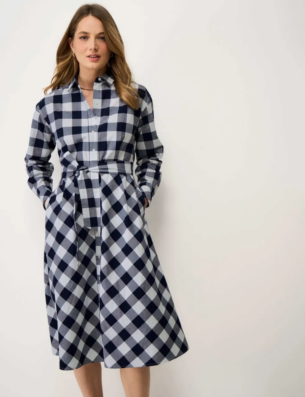 Belted Midi Shirt Dress with Linen