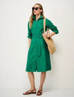Belted Midi Shirt Dress with Linen