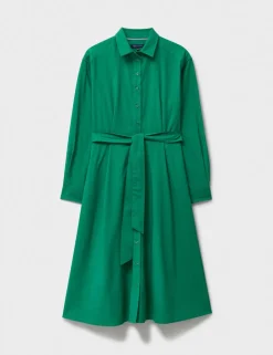 Belted Midi Shirt Dress with Linen