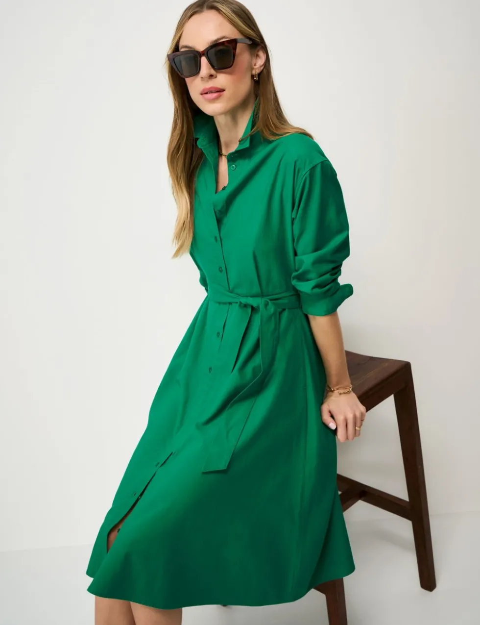 Belted Midi Shirt Dress with Linen