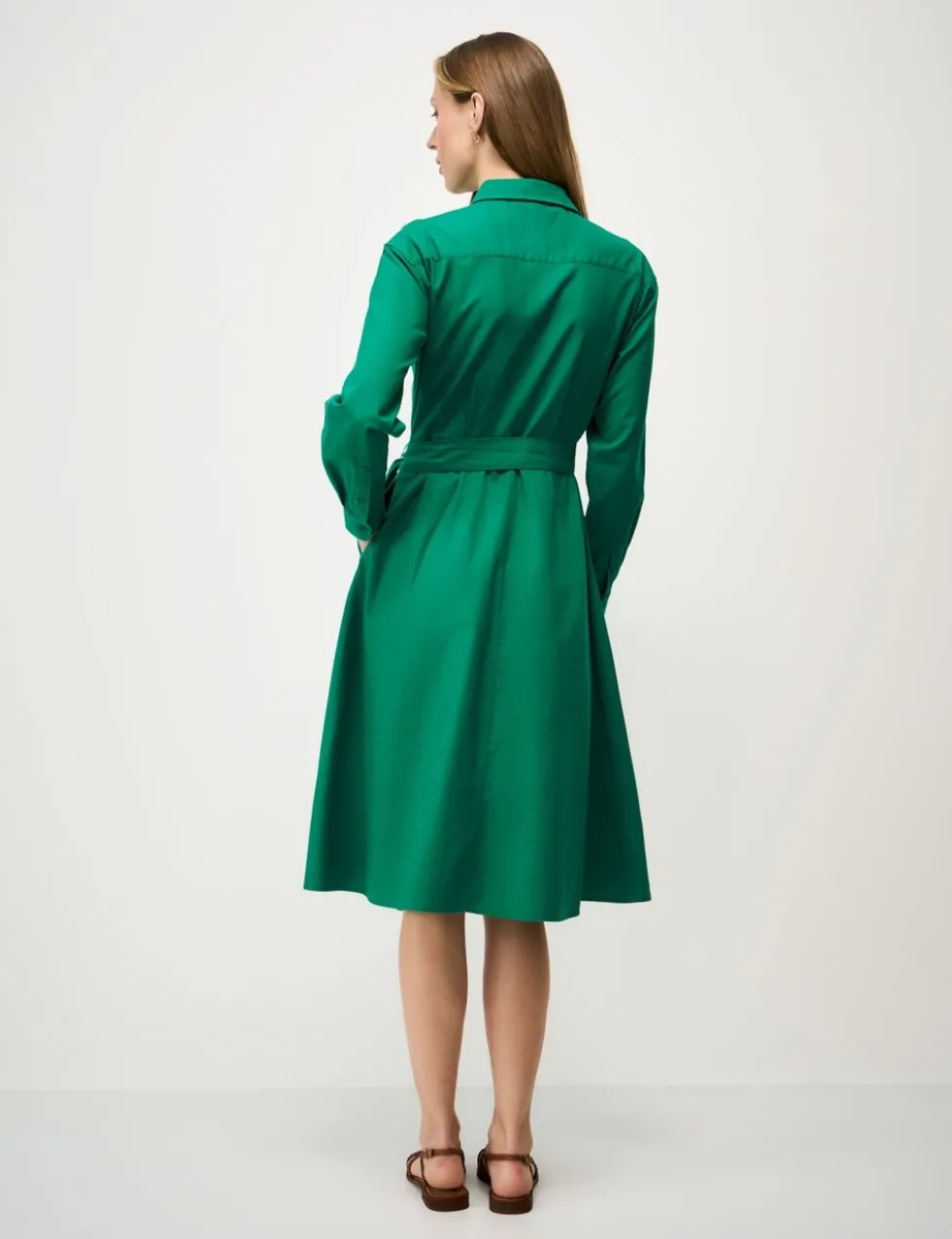 Belted Midi Shirt Dress with Linen