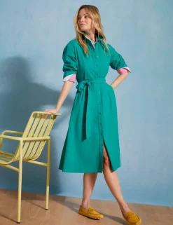 Belted Midi Shirt Dress with Linen