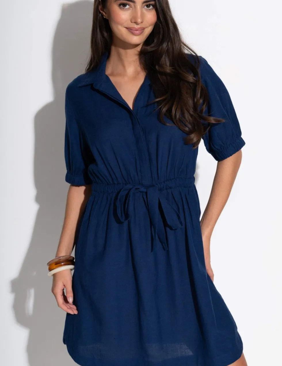 Blair Half Placket Channel Waist Shirt Dress