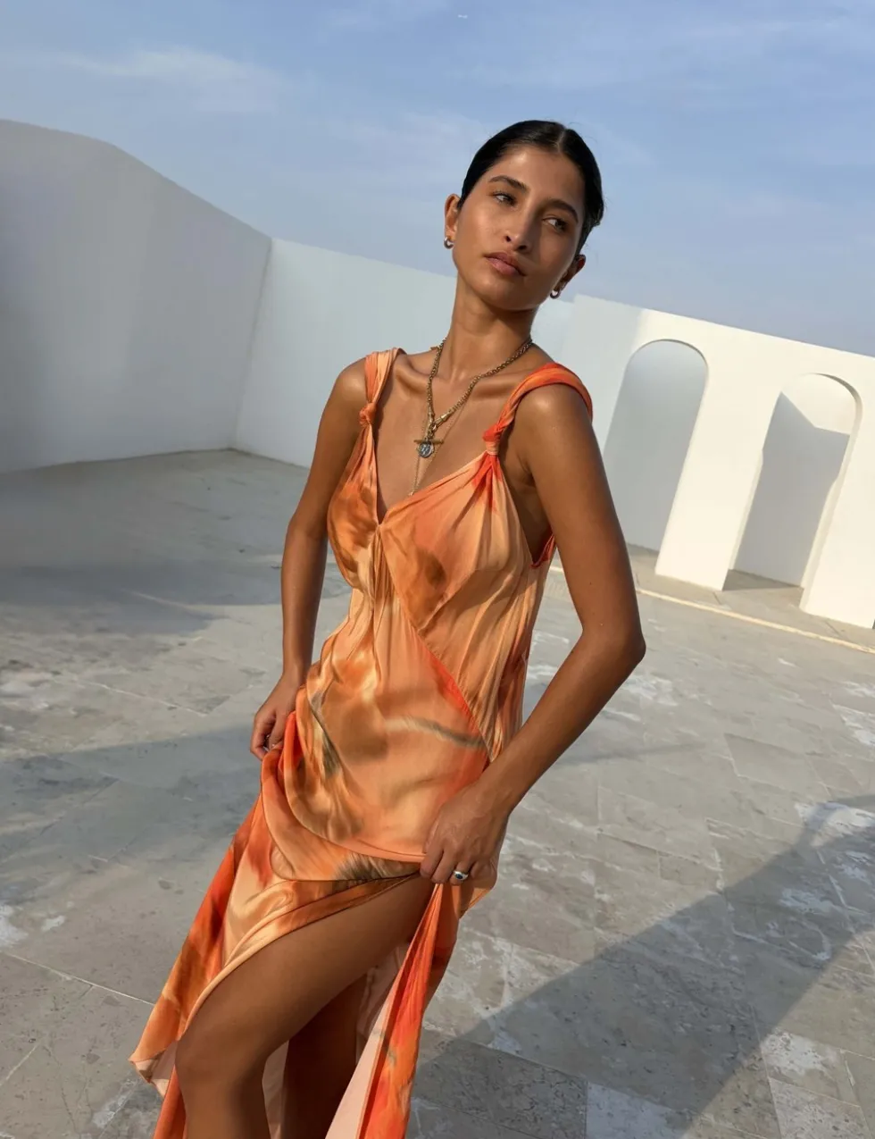 Blurred Floral Print Maxi Slip Dress