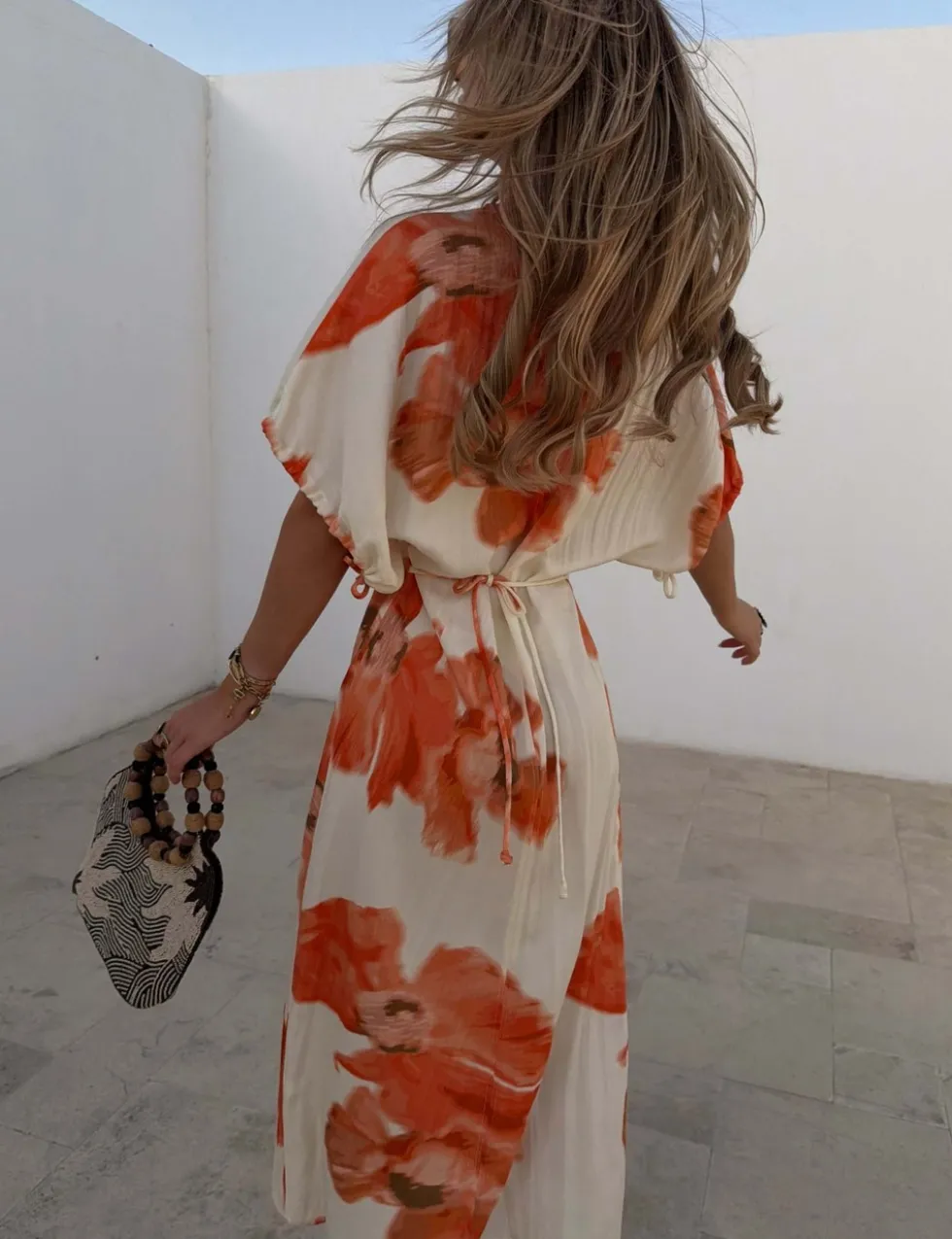 Blurred Floral Print Midi Waisted Dress