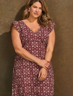 Boho Floral V-Neck Midi Tea Dress