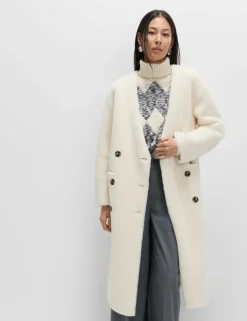 Borg Collarless Double Breasted Longline Coat