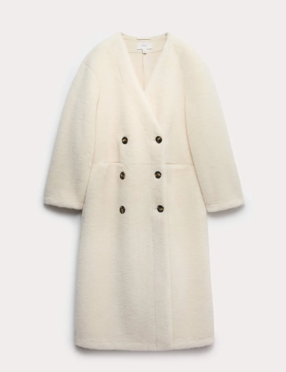 Borg Collarless Double Breasted Longline Coat