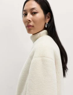 Borg Collarless Double Breasted Longline Coat