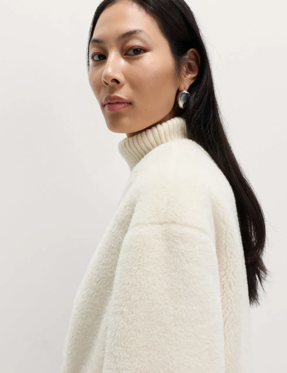 Borg Collarless Double Breasted Longline Coat