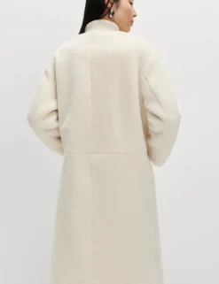 Borg Collarless Double Breasted Longline Coat