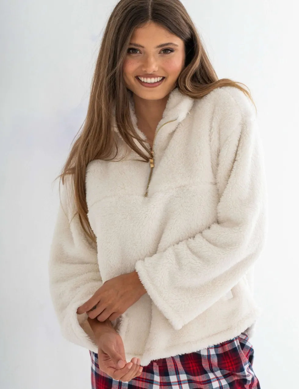 Borg High Neck Quarter Zip Top