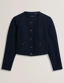 Bouclé Collarless Cropped Tailored Jacket